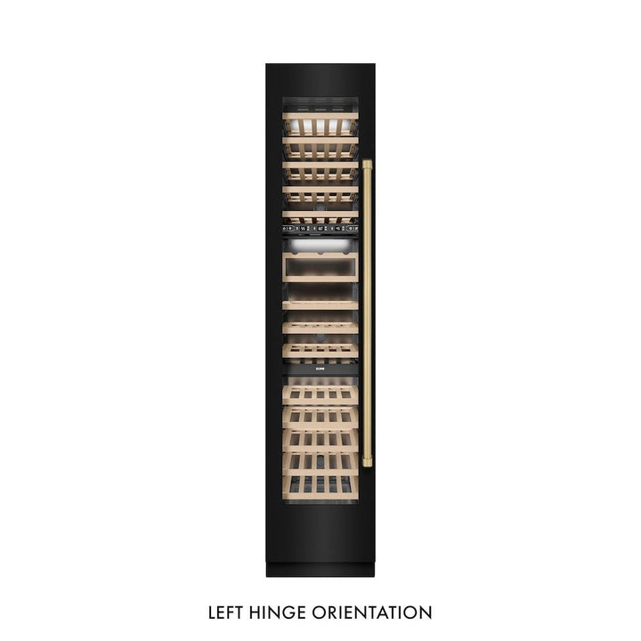ZLINE Autograph Edition 18 in. 9.0 cu. ft. Triple Zone 68 Bottle Left Hinge Column Wine Cooler in Black Stainless Steel with Champagne Bronze Accents (RCWVLZ-BS-18-CB)