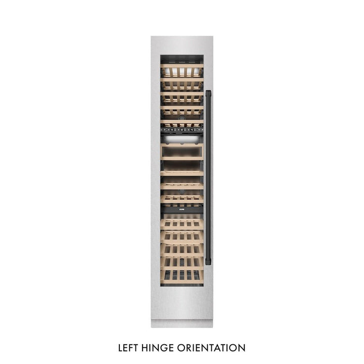 ZLINE Autograph Edition 18 in. 9.0 cu. ft. Triple Zone 68 Bottle Left Hinge Column Wine Cooler in Satin Stainless Steel with Matte Black Accents (RCWVLZ-SN-18-MB)