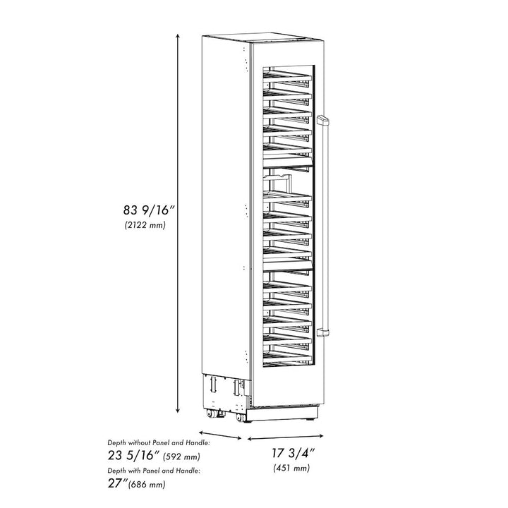 ZLINE Autograph Edition 18 in. 9.0 cu. ft. Triple Zone 68 Bottle Left Hinge Column Wine Cooler in Satin Stainless Steel with Matte Black Accents (RCWVLZ-SN-18-MB)