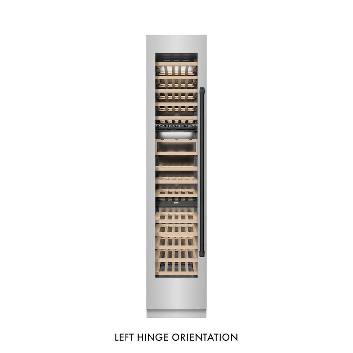 ZLINE Autograph Edition 18 in. 9.0 cu. ft. Triple Zone 68 Bottle Left Hinge Column Wine Cooler in Stainless Steel with Matte Black Accents (RCWVLZ-30418-MB)