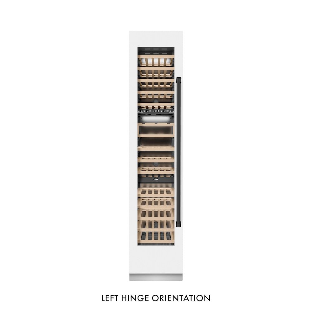 ZLINE Autograph Edition 18 in. 9.0 cu. ft. Triple Zone 68 Bottle Left Hinge Column Wine Cooler in White Matte with Matte Black Accents (RCWVLZ-WM-18-MB)