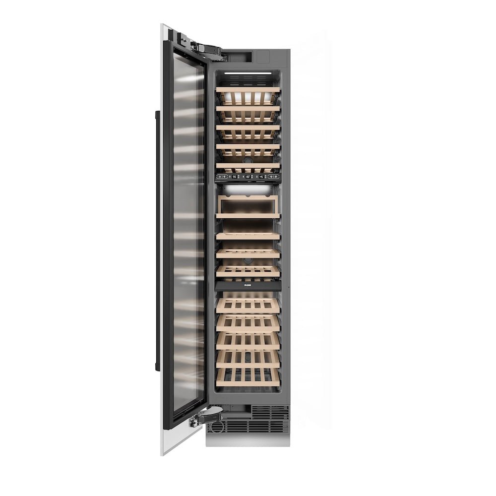 ZLINE Autograph Edition 18 in. 9.0 cu. ft. Triple Zone 68 Bottle Left Hinge Column Wine Cooler in White Matte with Matte Black Accents (RCWVLZ-WM-18-MB)