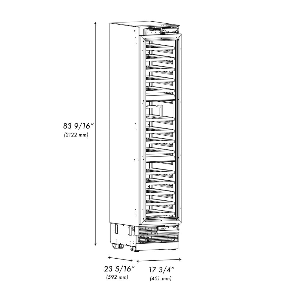 ZLINE Autograph Edition 18 in. 9.0 cu. ft. Triple Zone 68 Bottle Panel Ready Left Hinge Column Wine Cooler with Champagne Bronze Accents (RBCWVLZ-18-CB)