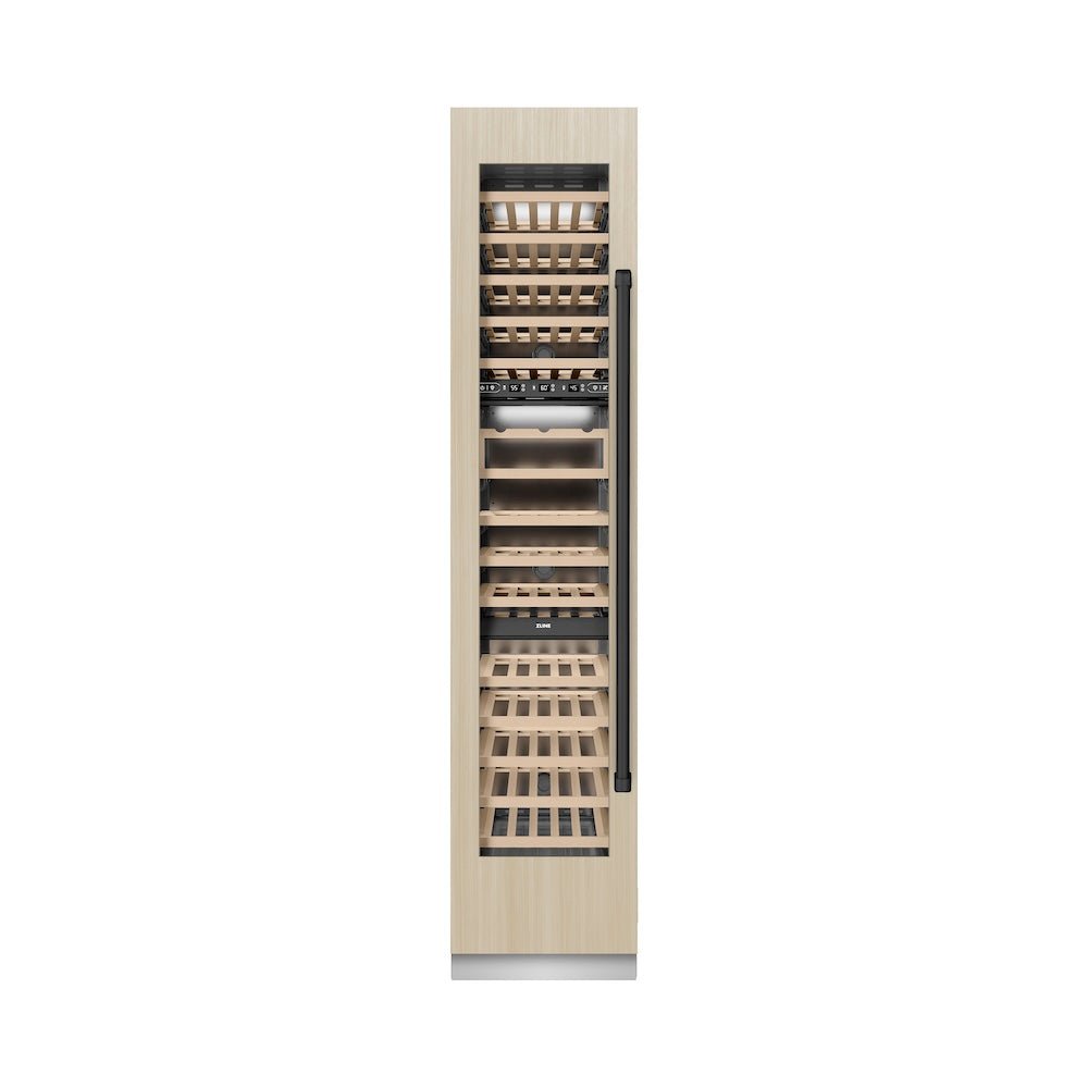 ZLINE Autograph Edition 18 in. 9.0 cu. ft. Triple Zone 68 Bottle Panel Ready Left Hinge Column Wine Cooler with Matte Black Accents (RBCWVLZ-18-MB)