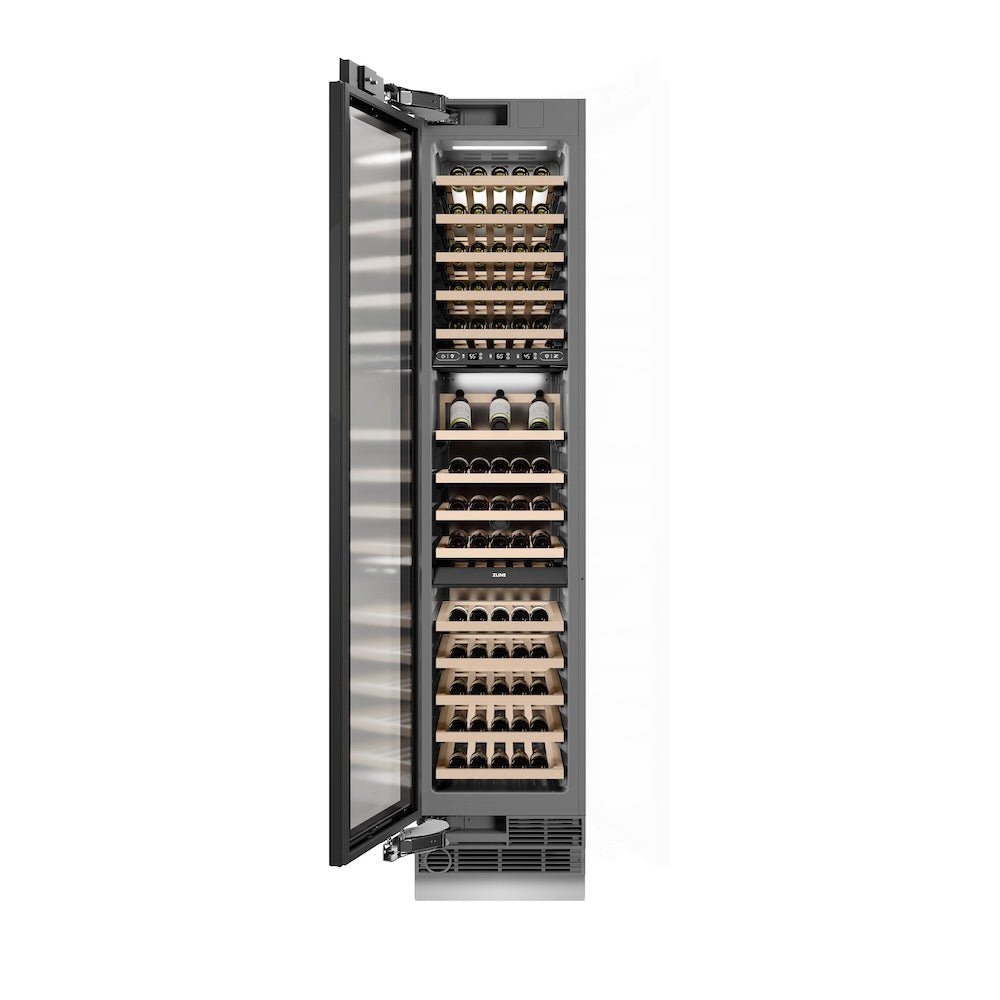 ZLINE Autograph Edition 18 in. 9.0 cu. ft. Triple Zone 68 Bottle Panel Ready Left Hinge Column Wine Cooler with Matte Black Accents (RBCWVLZ-18-MB)