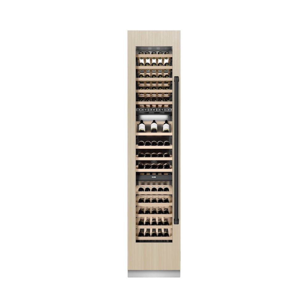 ZLINE Autograph Edition 18 in. 9.0 cu. ft. Triple Zone 68 Bottle Panel Ready Left Hinge Column Wine Cooler with Matte Black Accents (RBCWVLZ-18-MB)