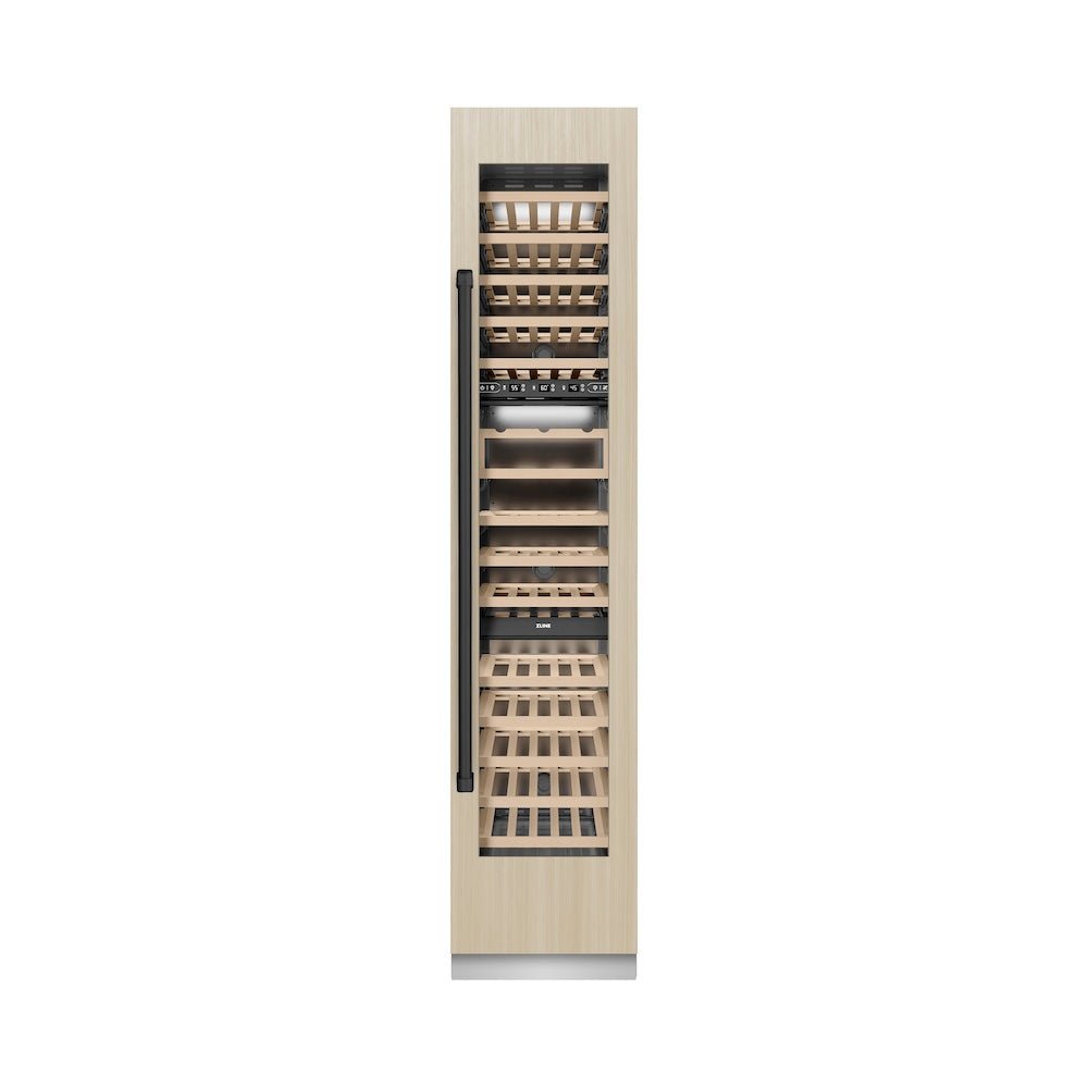 ZLINE Autograph Edition 18 in. 9.0 cu. ft. Triple Zone 68 Bottle Panel Ready Right Hinge Column Wine Cooler with Matte Black Accents (RBCWVRZ-18-MB)