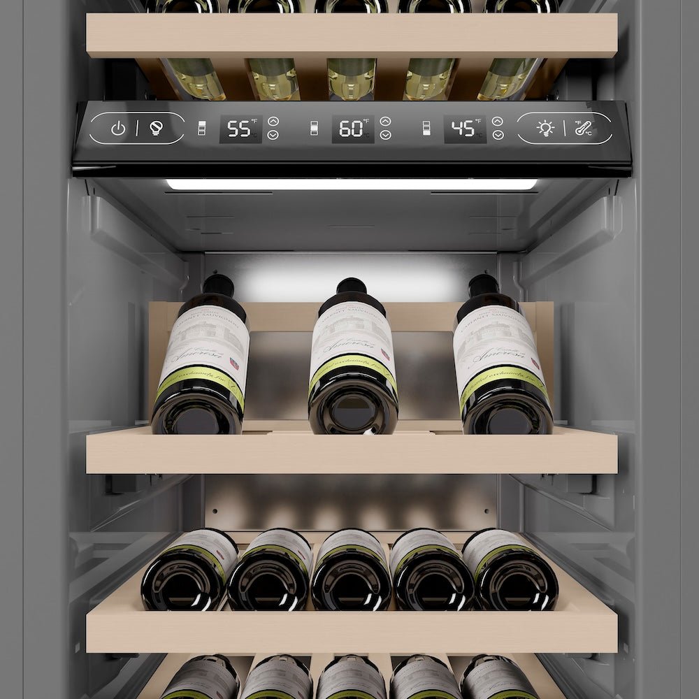 ZLINE Autograph Edition 18 in. 9.0 cu. ft. Triple Zone 68 Bottle Right Hinge Column Wine Cooler in Stainless Steel with Matte Black Accents (RCWVRZ-304-18-MB)