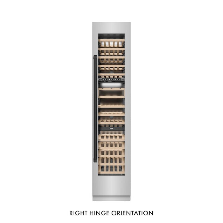 ZLINE Autograph Edition 18 in. 9.0 cu. ft. Triple Zone 68 Bottle Right Hinge Column Wine Cooler in Stainless Steel with Matte Black Accents (RCWVRZ-304-18-MB)