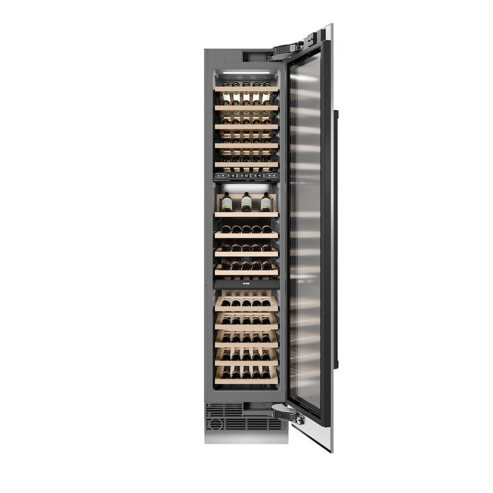 ZLINE Autograph Edition 18 in. 9.0 cu. ft. Triple Zone 68 Bottle Right Hinge Column Wine Cooler in Stainless Steel with Matte Black Accents (RCWVRZ-304-18-MB)
