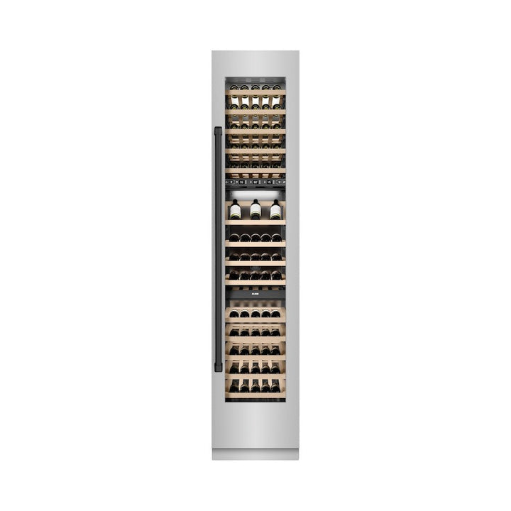 ZLINE Autograph Edition 18 in. 9.0 cu. ft. Triple Zone 68 Bottle Right Hinge Column Wine Cooler in Stainless Steel with Matte Black Accents (RCWVRZ-304-18-MB)