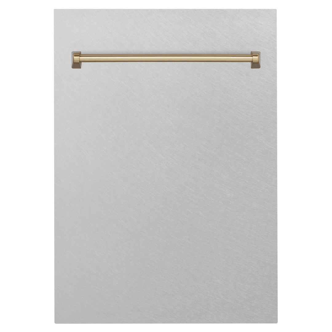 ZLINE Autograph Edition 18 in. Tallac Dishwasher Panel in Satin Stainless Steel Finish with Champagne Bronze Handle (DPVZ-SN-18-CB)