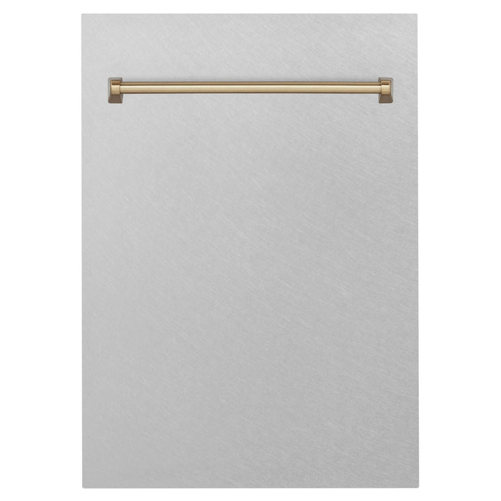 ZLINE Autograph Edition 18 in. Tallac Dishwasher Panel in Satin Stainless Steel Finish with Champagne Bronze Handle (DPVZ-SN-18-CB)