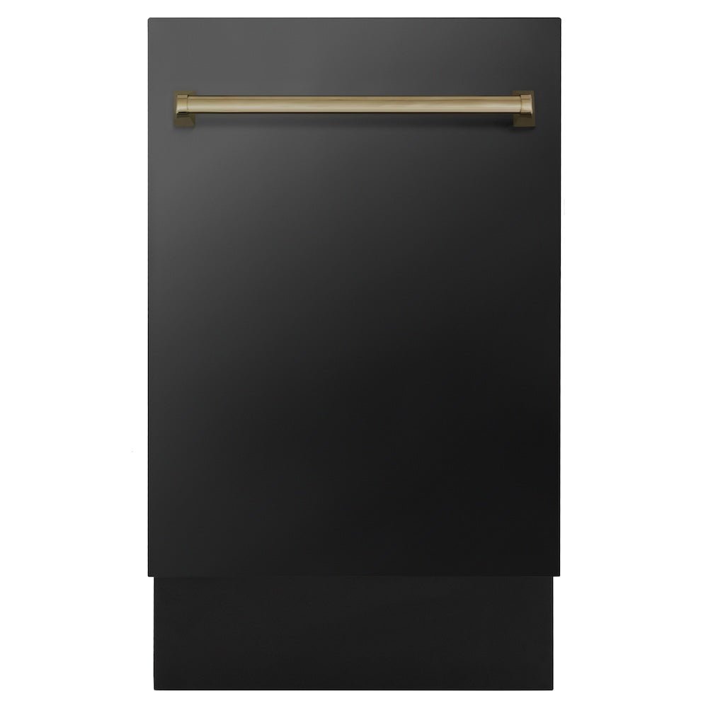 ZLINE Autograph Edition 18â€ Tallac Series 3rd Rack Top Control Built-In Dishwasher in Black Stainless Steel with Champagne Bronze Handle, 51dBa (DWVZ-BS-18-CB)