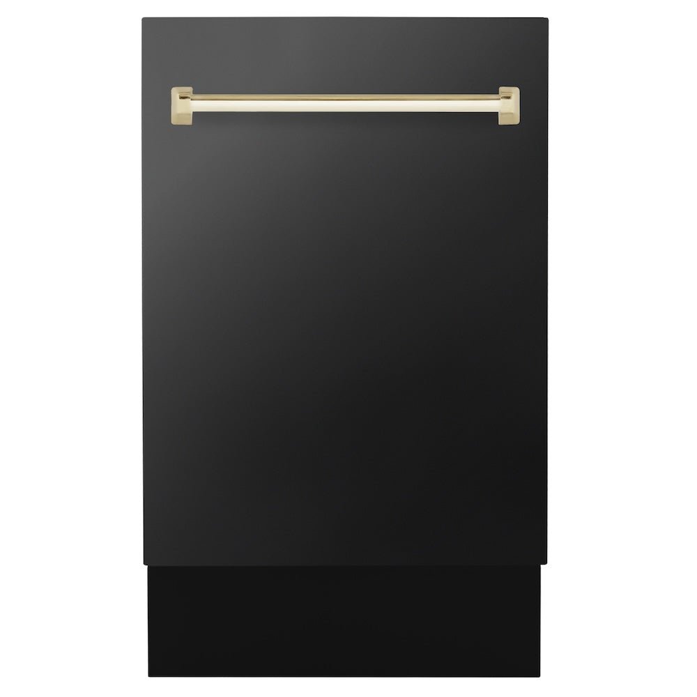 ZLINE Autograph Edition 18â€ Tallac Series 3rd Rack Top Control Built-In Dishwasher in Black Stainless Steel with Polished Gold Handle, 51dBa (DWVZ-BS-18-G)