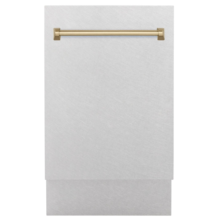 ZLINE Autograph Edition 18â€ Tallac Series 3rd Rack Top Control Built-In Dishwasher in Fingerprint Resistant Stainless Steel with Champagne Bronze Handle, 51dBa (DWVZ-SN-18-CB)