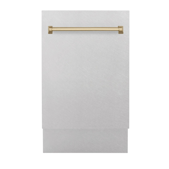ZLINE Autograph Edition 18â€ Tallac Series 3rd Rack Top Control Built-In Dishwasher in Fingerprint Resistant Stainless Steel with Champagne Bronze Handle, 51dBa (DWVZ-SN-18-CB)
