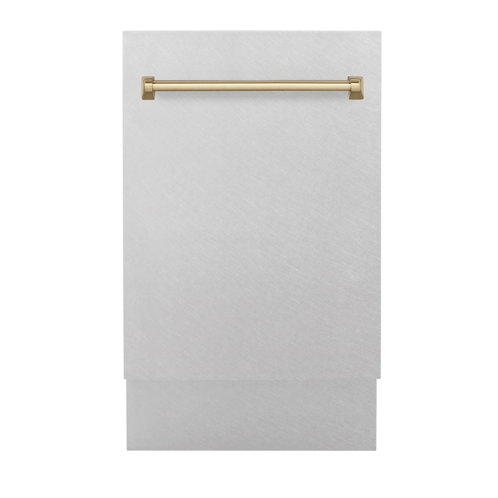 ZLINE Autograph Edition 18â€ Tallac Series 3rd Rack Top Control Built-In Dishwasher in Fingerprint Resistant Stainless Steel with Champagne Bronze Handle, 51dBa (DWVZ-SN-18-CB)