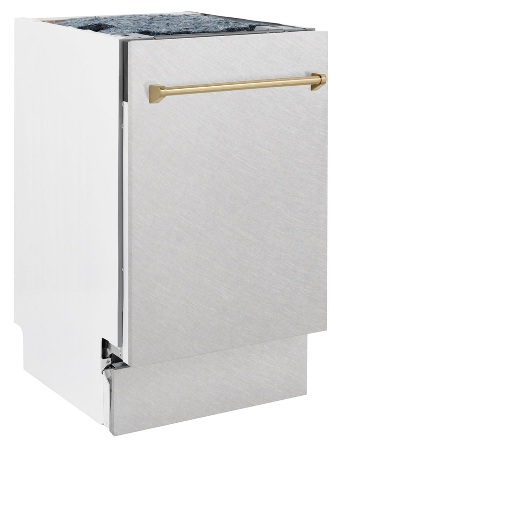 ZLINE Autograph Edition 18â€ Tallac Series 3rd Rack Top Control Built-In Dishwasher in Fingerprint Resistant Stainless Steel with Champagne Bronze Handle, 51dBa (DWVZ-SN-18-CB)