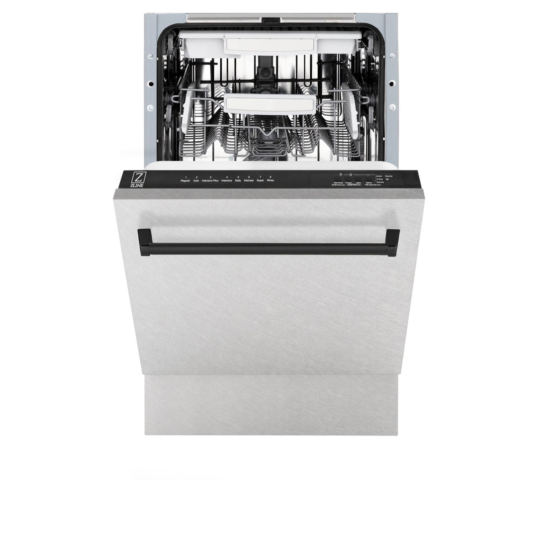 ZLINE Autograph Edition 18â€ Tallac Series 3rd Rack Top Control Built-In Dishwasher in Fingerprint Resistant Stainless Steel with Matte Black Handle, 51dBa (DWVZ-SN-18-MB)