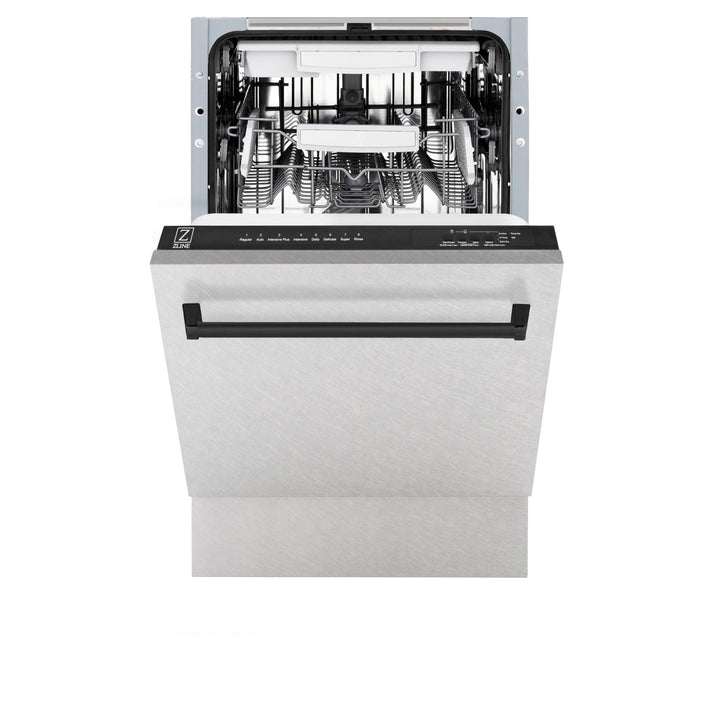 ZLINE Autograph Edition 18â€ Tallac Series 3rd Rack Top Control Built-In Dishwasher in Fingerprint Resistant Stainless Steel with Matte Black Handle, 51dBa (DWVZ-SN-18-MB)