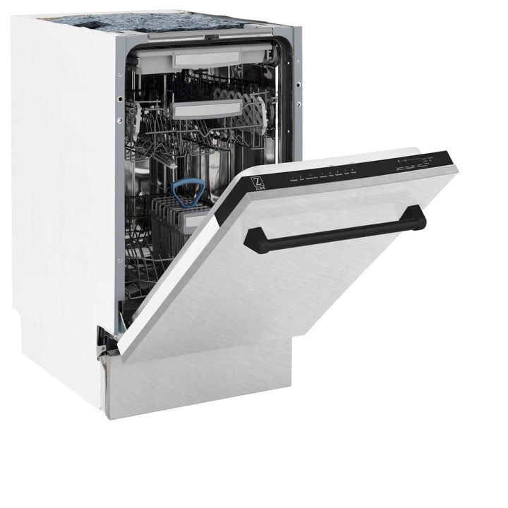 ZLINE Autograph Edition 18â€ Tallac Series 3rd Rack Top Control Built-In Dishwasher in Fingerprint Resistant Stainless Steel with Matte Black Handle, 51dBa (DWVZ-SN-18-MB)