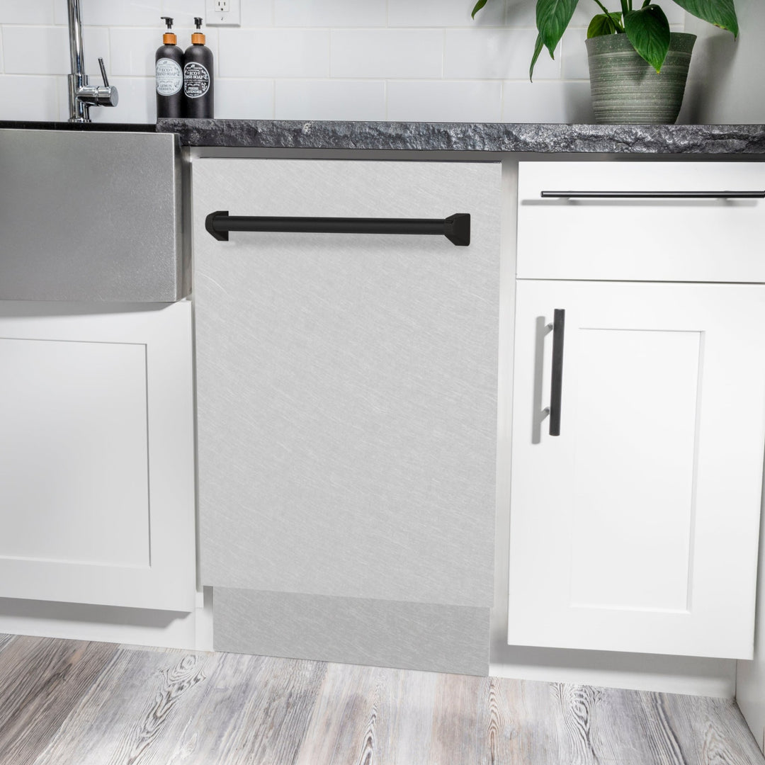 ZLINE Autograph Edition 18â€ Tallac Series 3rd Rack Top Control Built-In Dishwasher in Fingerprint Resistant Stainless Steel with Matte Black Handle, 51dBa (DWVZ-SN-18-MB)