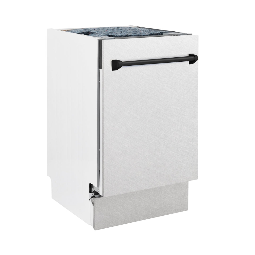 ZLINE Autograph Edition 18â€ Tallac Series 3rd Rack Top Control Built-In Dishwasher in Fingerprint Resistant Stainless Steel with Matte Black Handle, 51dBa (DWVZ-SN-18-MB)