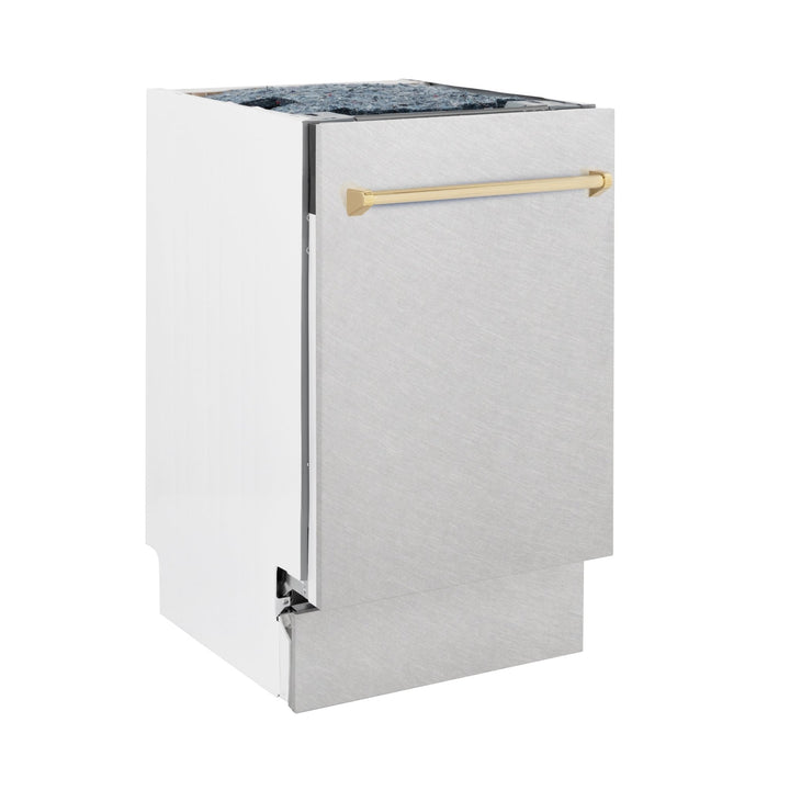 ZLINE Autograph Edition 18â€ Tallac Series 3rd Rack Top Control Built-In Dishwasher in Fingerprint Resistant Stainless Steel with Polished Gold Handle, 51dBa (DWVZ-SN-18-G)