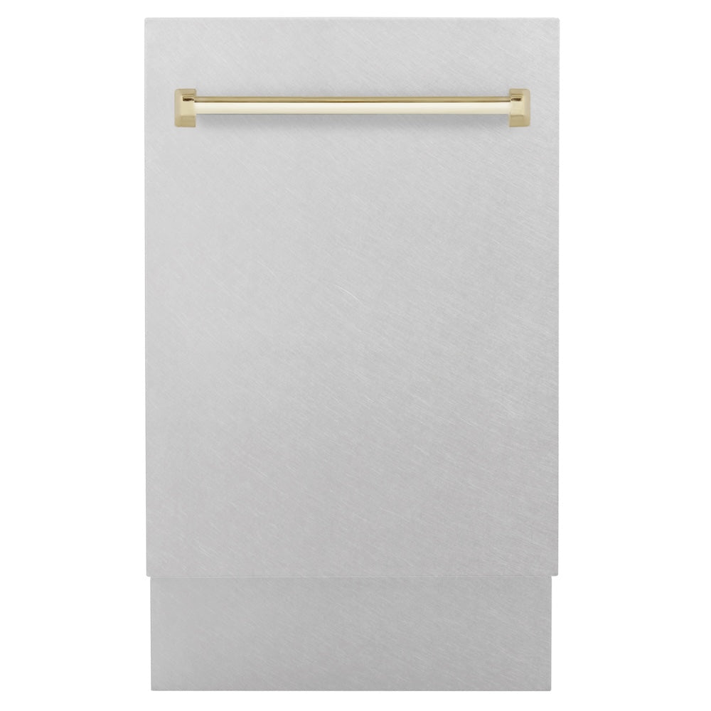 ZLINE Autograph Edition 18â€ Tallac Series 3rd Rack Top Control Built-In Dishwasher in Fingerprint Resistant Stainless Steel with Polished Gold Handle, 51dBa (DWVZ-SN-18-G)