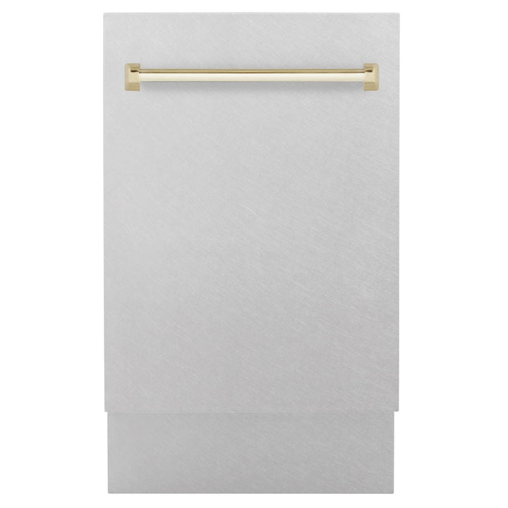 ZLINE Autograph Edition 18â€ Tallac Series 3rd Rack Top Control Built-In Dishwasher in Fingerprint Resistant Stainless Steel with Polished Gold Handle, 51dBa (DWVZ-SN-18-G)