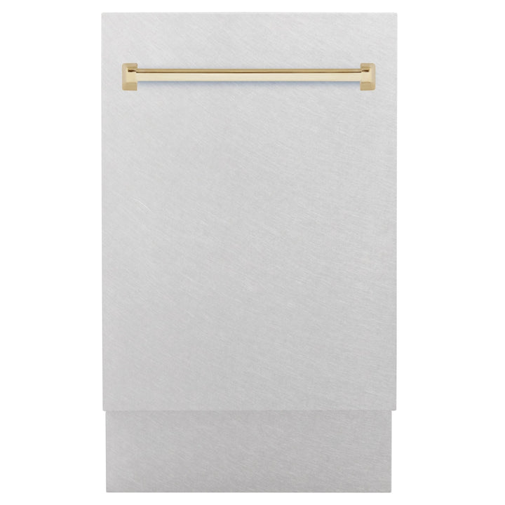 ZLINE Autograph Edition 18â€ Tallac Series 3rd Rack Top Control Built-In Dishwasher in Fingerprint Resistant Stainless Steel with Polished Gold Handle, 51dBa (DWVZ-SN-18-G)