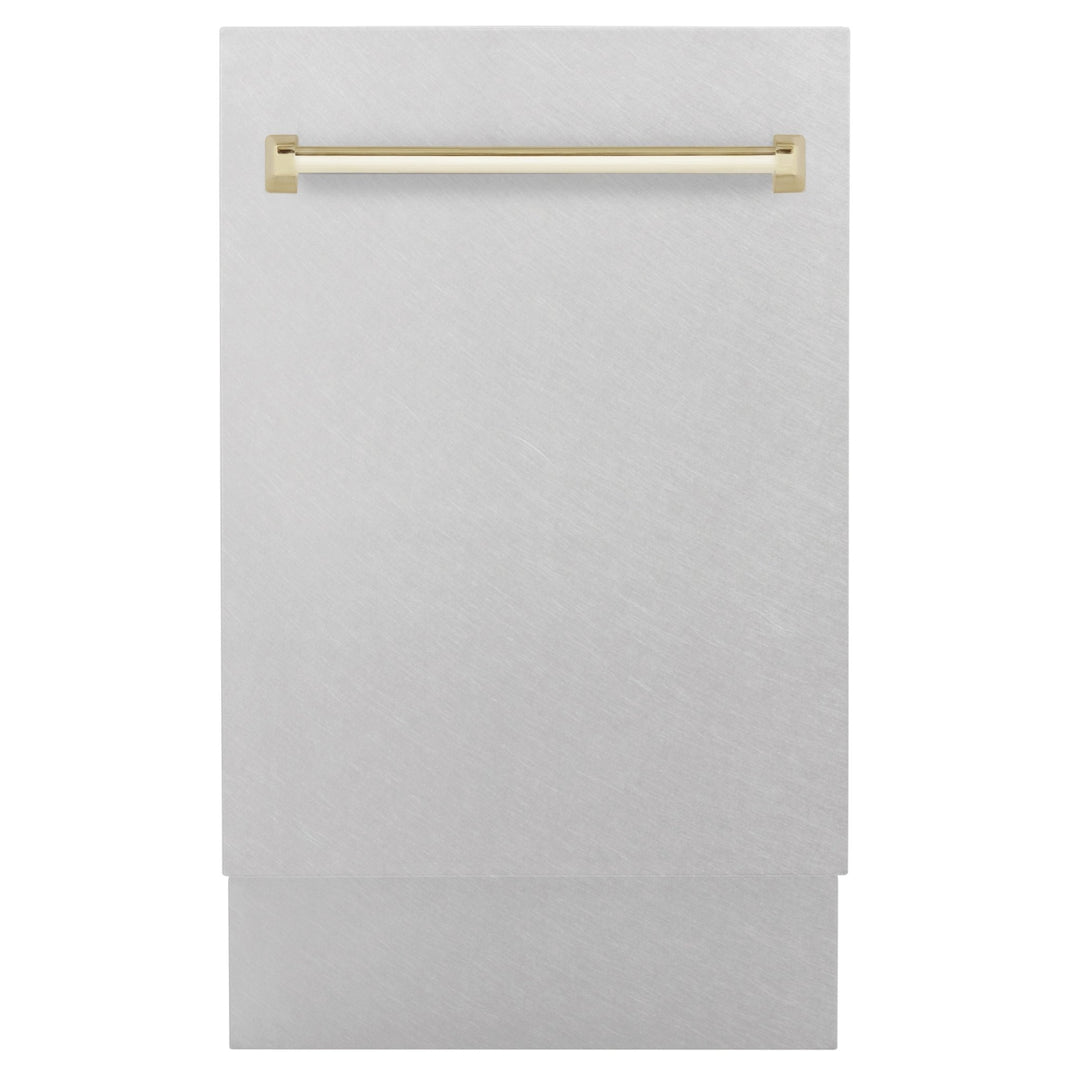 ZLINE Autograph Edition 18â€ Tallac Series 3rd Rack Top Control Built-In Dishwasher in Fingerprint Resistant Stainless Steel with Polished Gold Handle, 51dBa (DWVZ-SN-18-G)