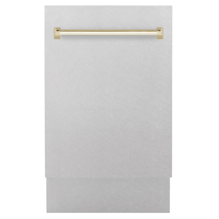 ZLINE Autograph Edition 18â€ Tallac Series 3rd Rack Top Control Built-In Dishwasher in Fingerprint Resistant Stainless Steel with Polished Gold Handle, 51dBa (DWVZ-SN-18-G)