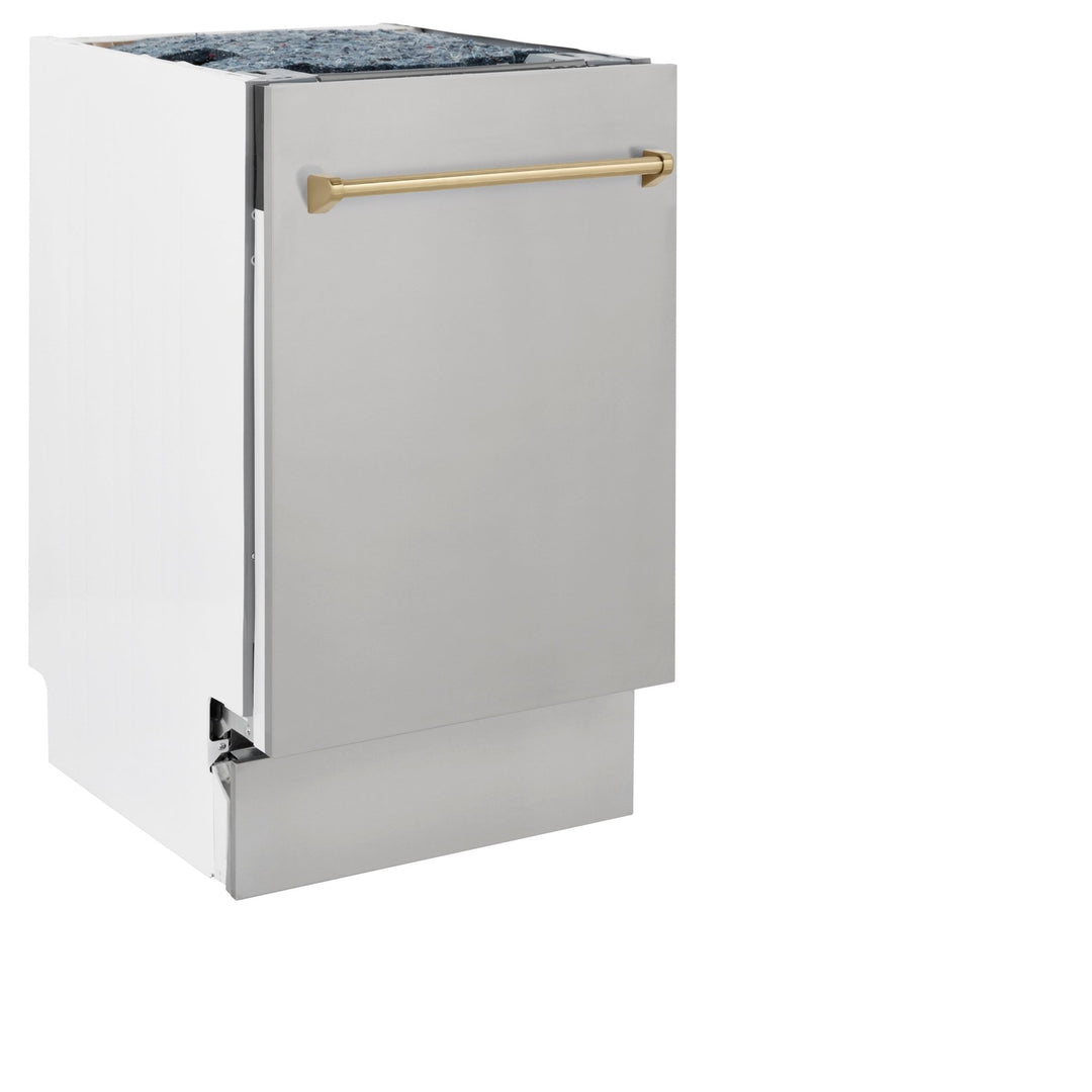 ZLINE Autograph Edition 18â€ Tallac Series 3rd Rack Top Control Built-In Dishwasher in Stainless Steel with Champagne Bronze Handle, 51dBa (DWVZ-304-18-CB)