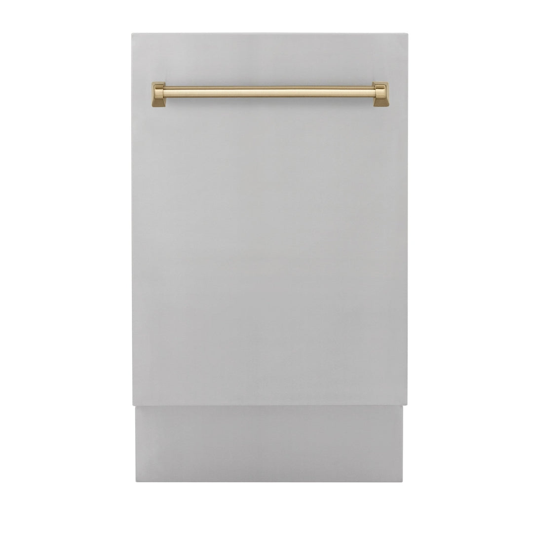 ZLINE Autograph Edition 18â€ Tallac Series 3rd Rack Top Control Built-In Dishwasher in Stainless Steel with Champagne Bronze Handle, 51dBa (DWVZ-304-18-CB)