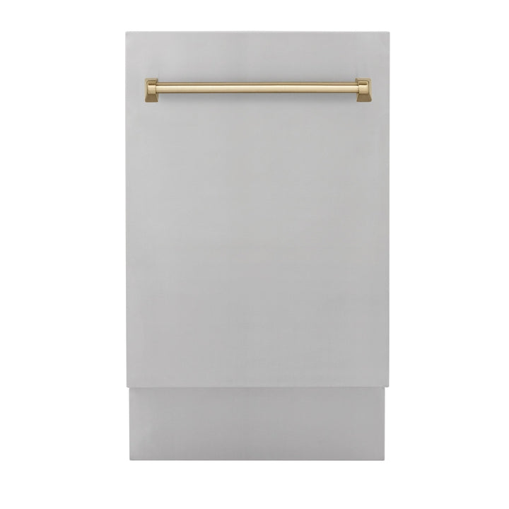 ZLINE Autograph Edition 18â€ Tallac Series 3rd Rack Top Control Built-In Dishwasher in Stainless Steel with Champagne Bronze Handle, 51dBa (DWVZ-304-18-CB)
