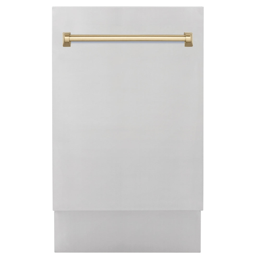 ZLINE Autograph Edition 18â€ Tallac Series 3rd Rack Top Control Built-In Dishwasher in Stainless Steel with Champagne Bronze Handle, 51dBa (DWVZ-304-18-CB)