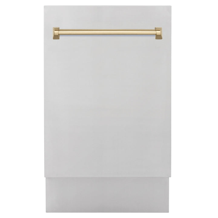 ZLINE Autograph Edition 18â€ Tallac Series 3rd Rack Top Control Built-In Dishwasher in Stainless Steel with Champagne Bronze Handle, 51dBa (DWVZ-304-18-CB)