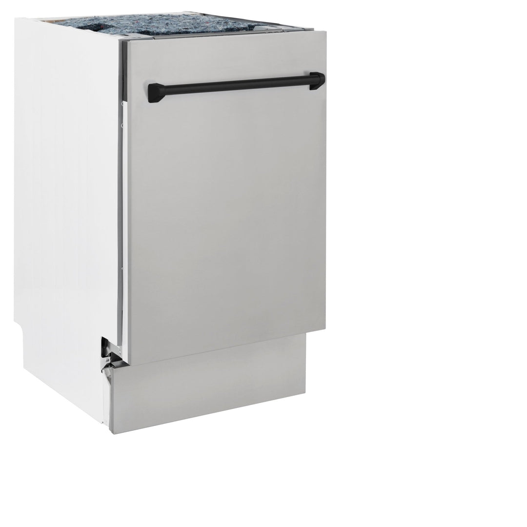 ZLINE Autograph Edition 18â€ Tallac Series 3rd Rack Top Control Built-In Dishwasher in Stainless Steel with Matte Black Handle, 51dBa (DWVZ-304-18-MB)