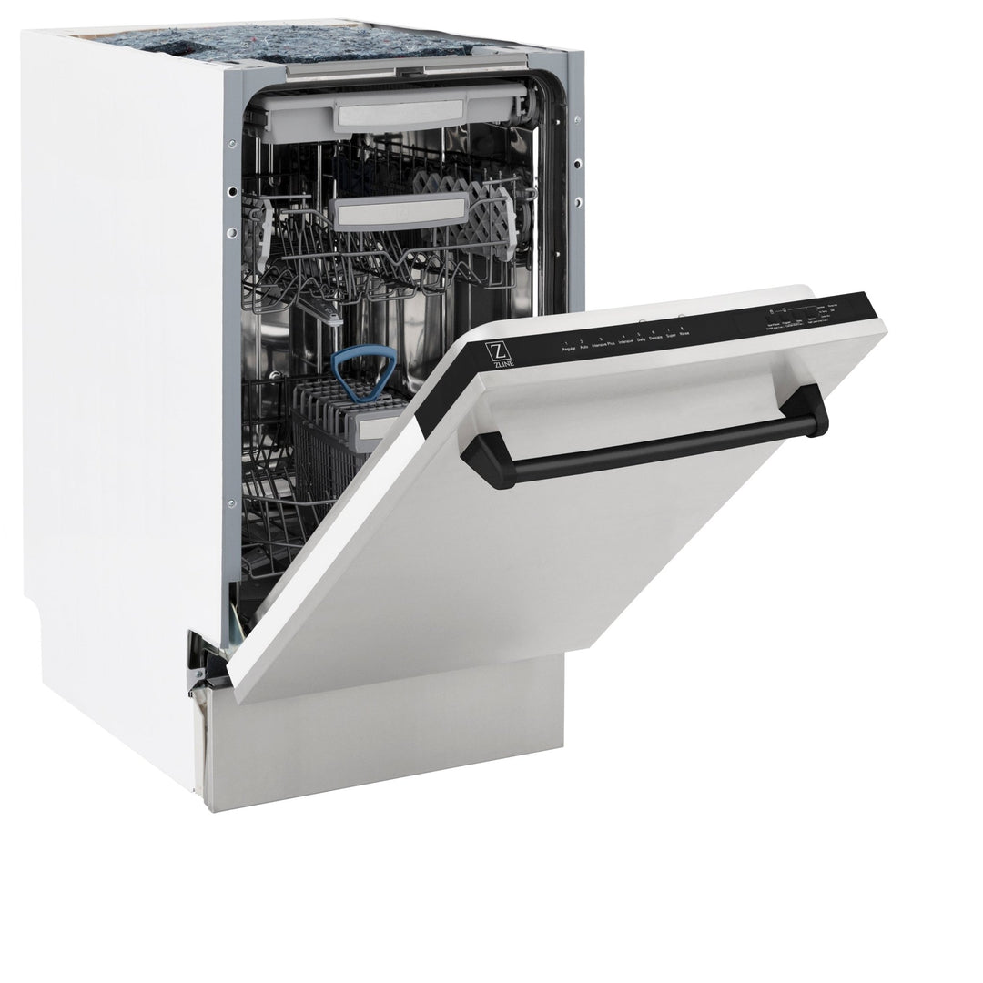ZLINE Autograph Edition 18â€ Tallac Series 3rd Rack Top Control Built-In Dishwasher in Stainless Steel with Matte Black Handle, 51dBa (DWVZ-304-18-MB)