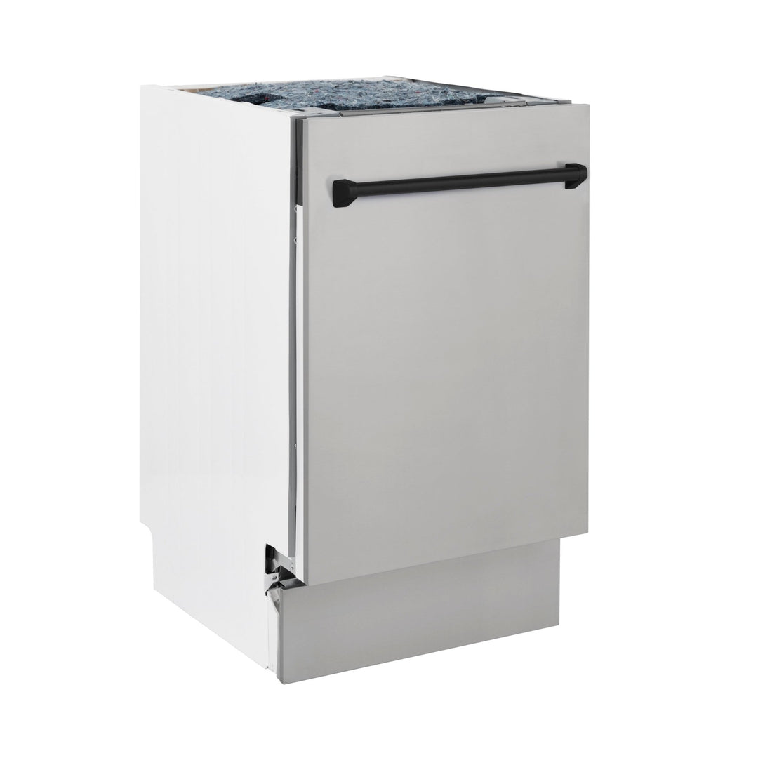 ZLINE Autograph Edition 18â€ Tallac Series 3rd Rack Top Control Built-In Dishwasher in Stainless Steel with Matte Black Handle, 51dBa (DWVZ-304-18-MB)