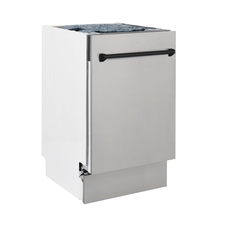 ZLINE Autograph Edition 18â€ Tallac Series 3rd Rack Top Control Built-In Dishwasher in Stainless Steel with Matte Black Handle, 51dBa (DWVZ-304-18-MB)