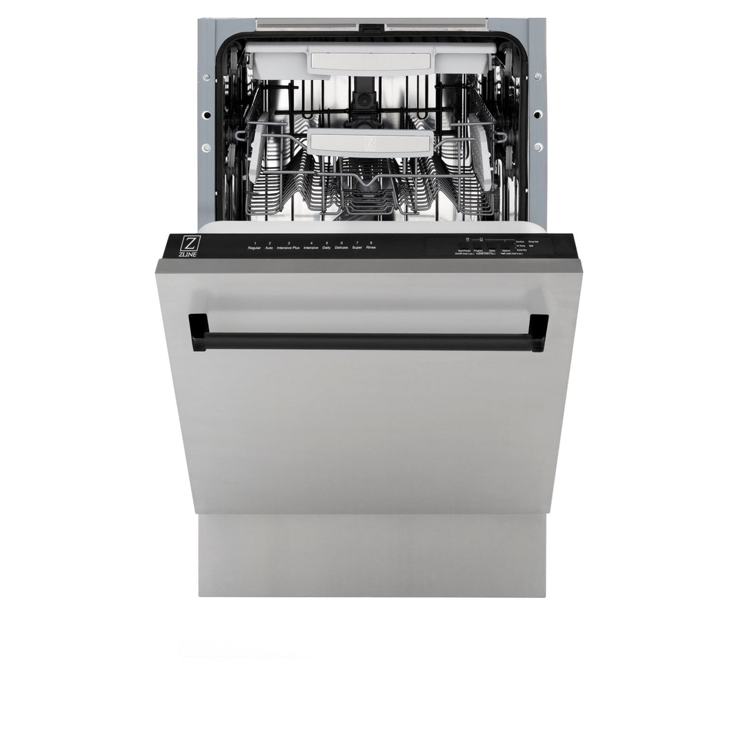 ZLINE Autograph Edition 18â€ Tallac Series 3rd Rack Top Control Built-In Dishwasher in Stainless Steel with Matte Black Handle, 51dBa (DWVZ-304-18-MB)