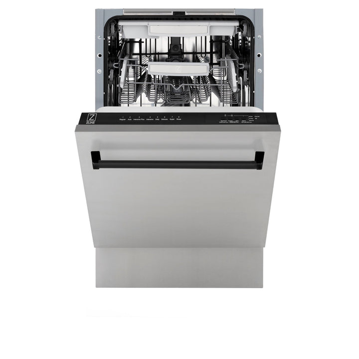 ZLINE Autograph Edition 18â€ Tallac Series 3rd Rack Top Control Built-In Dishwasher in Stainless Steel with Matte Black Handle, 51dBa (DWVZ-304-18-MB)