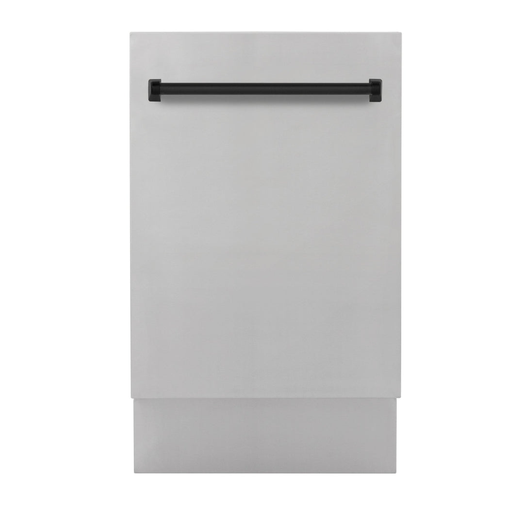 ZLINE Autograph Edition 18â€ Tallac Series 3rd Rack Top Control Built-In Dishwasher in Stainless Steel with Matte Black Handle, 51dBa (DWVZ-304-18-MB)