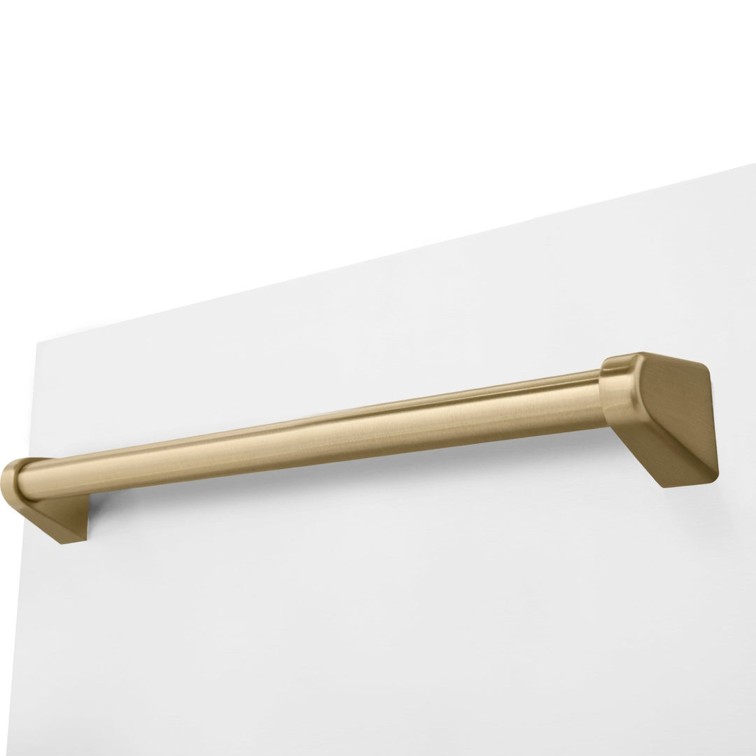 ZLINE Autograph Edition 18â€ Tallac Series 3rd Rack Top Control Built-In Dishwasher in White Matte with Champagne Bronze Handle, 51dBa (DWVZ-WM-18-CB)