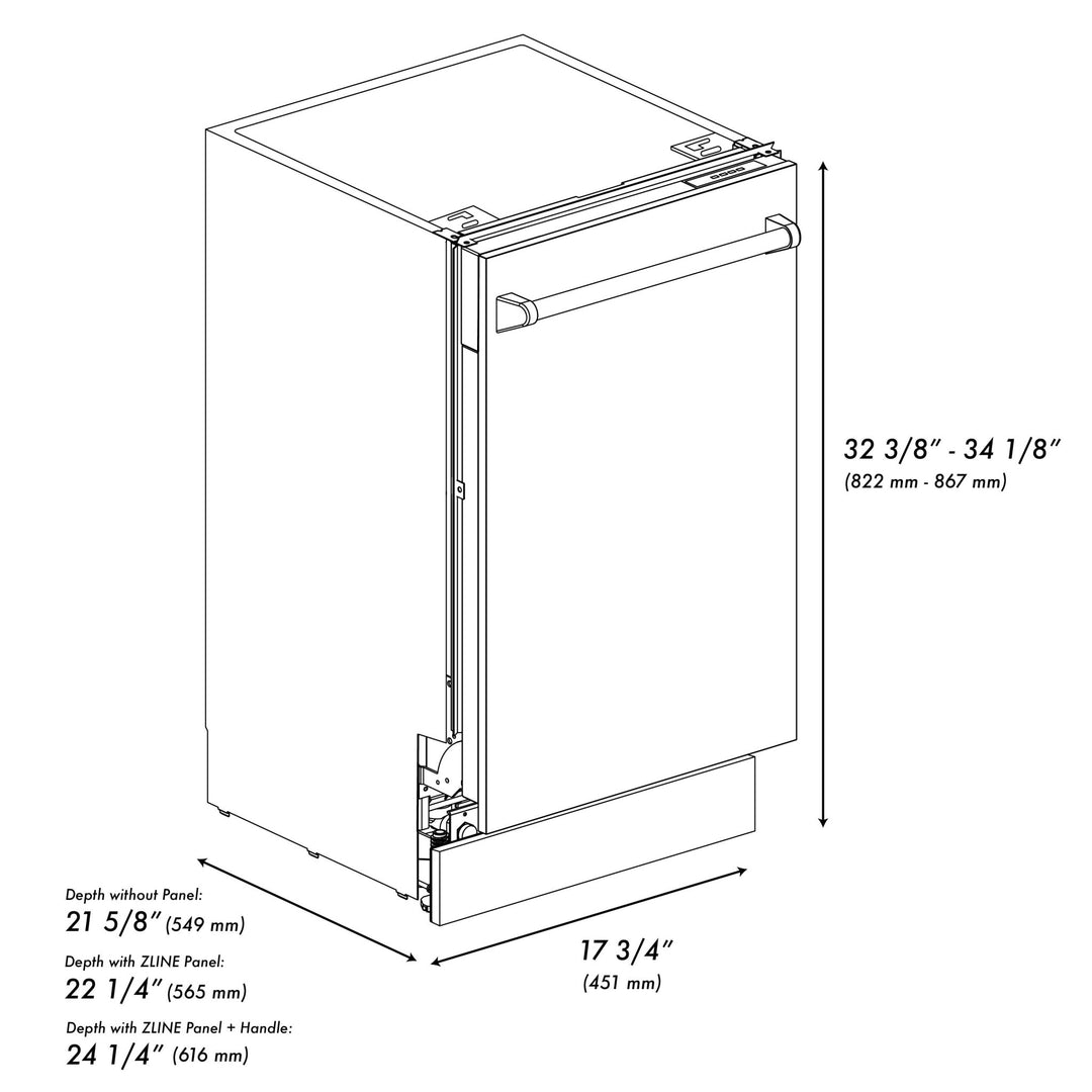ZLINE Autograph Edition 18â€ Tallac Series 3rd Rack Top Control Built-In Dishwasher in White Matte with Matte Black Handle, 51dBa (DWVZ-WM-18-MB)