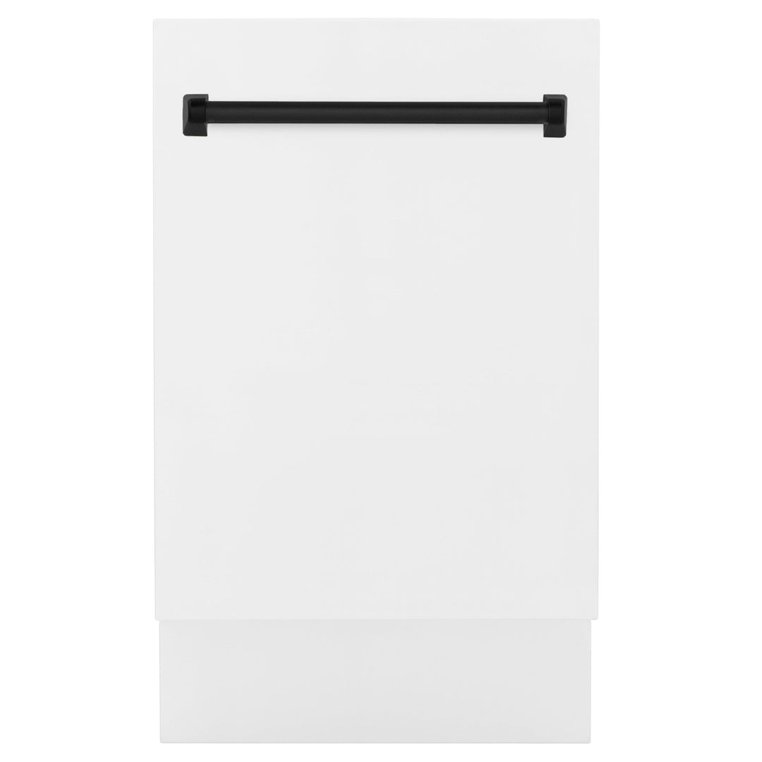 ZLINE Autograph Edition 18â€ Tallac Series 3rd Rack Top Control Built-In Dishwasher in White Matte with Matte Black Handle, 51dBa (DWVZ-WM-18-MB)