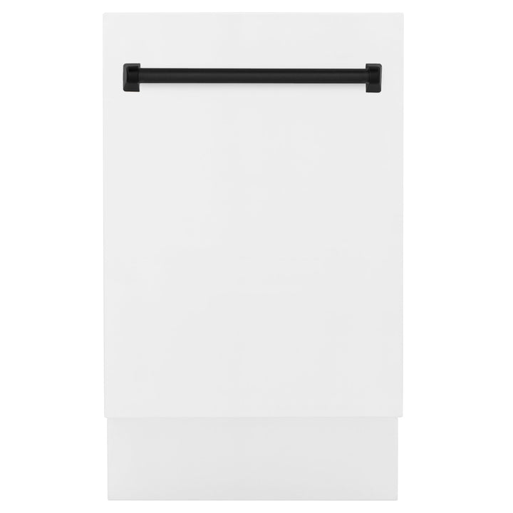 ZLINE Autograph Edition 18â€ Tallac Series 3rd Rack Top Control Built-In Dishwasher in White Matte with Matte Black Handle, 51dBa (DWVZ-WM-18-MB)